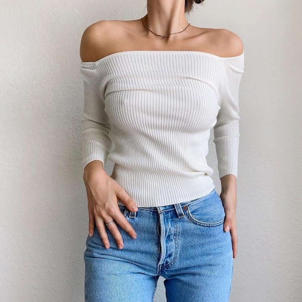 Vintage made in japan ribbed cream top
